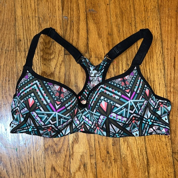 PINK Victoria's Secret Ultimate Push Up Black and Pink Sports Bra Size Large A-C - Picture 2 of 9